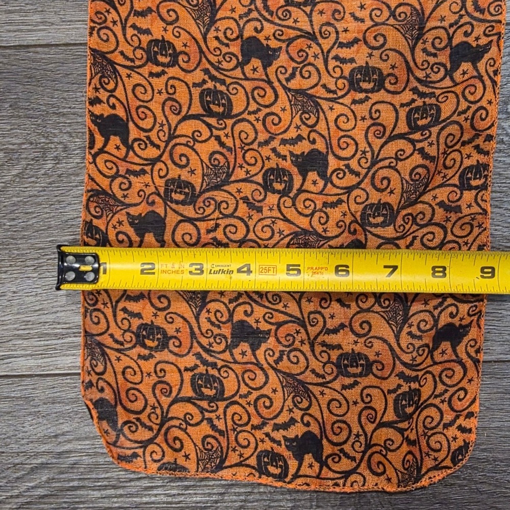 Greenbrier Women OS Scarf Orange Black Halloween Cat Pumpkin Bat Scroll Print